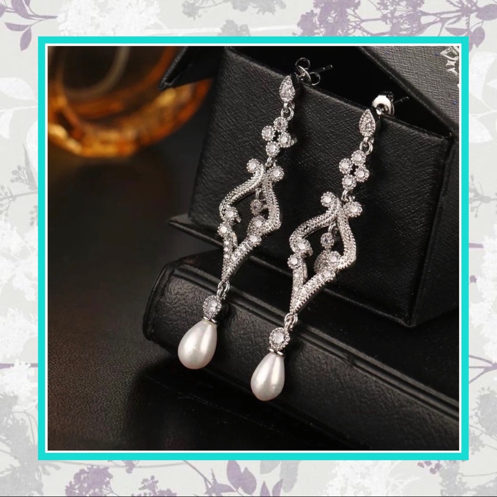🎀 EARRINGS BLING TEARDROP PEARL BRIDE PROM CHIC DIAMOND RHINESTONE    DANGLE